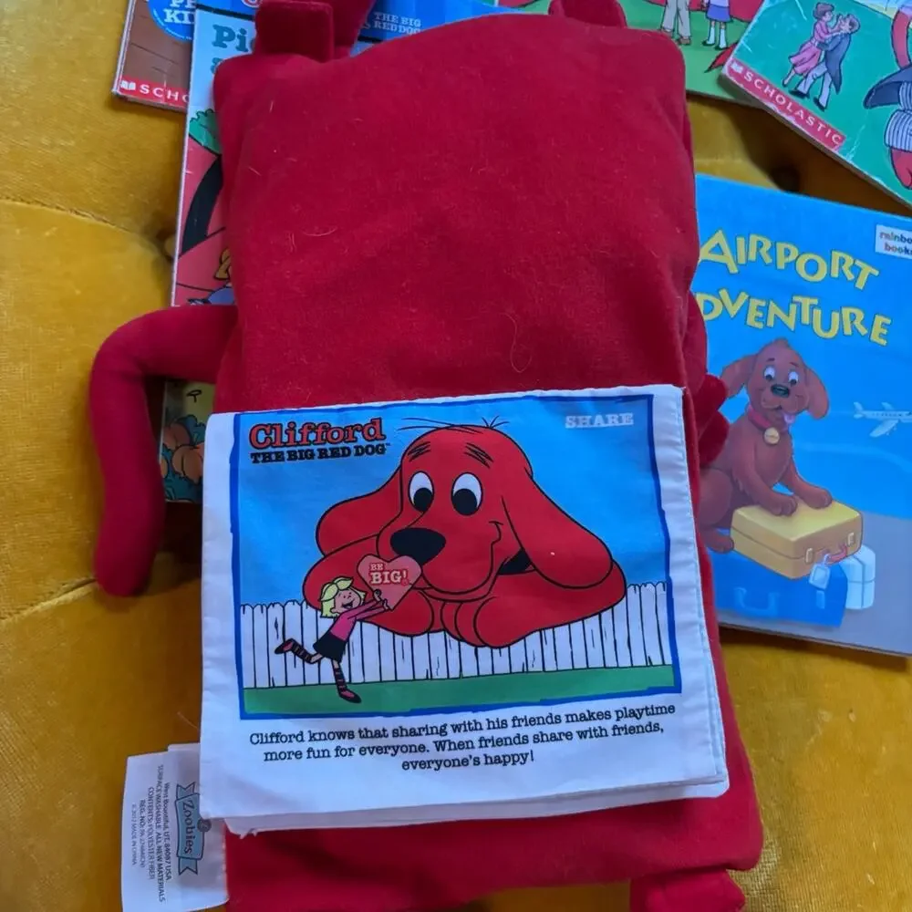 Clifford the Big Red Dog Plush Cloth Activity Book + 6 Kids Books Lot